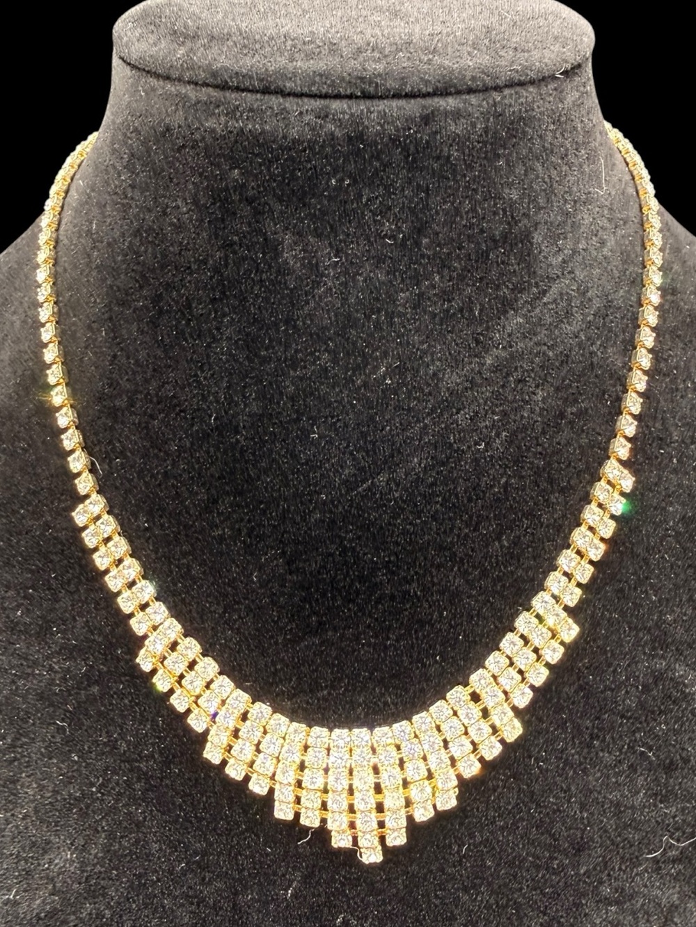 Vintage Glam Evening Gold Crystal Statement Necklace